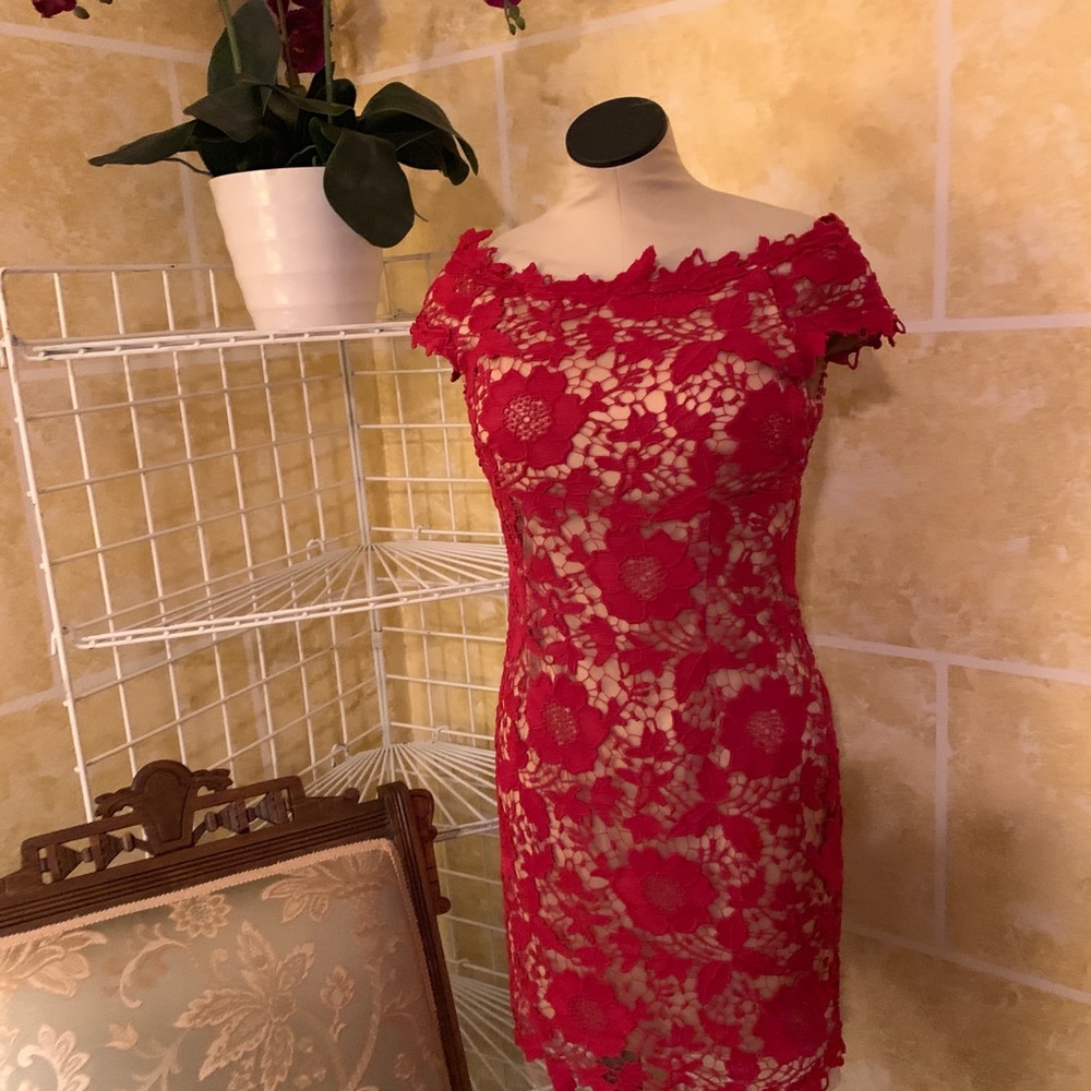 Red embroidered dress